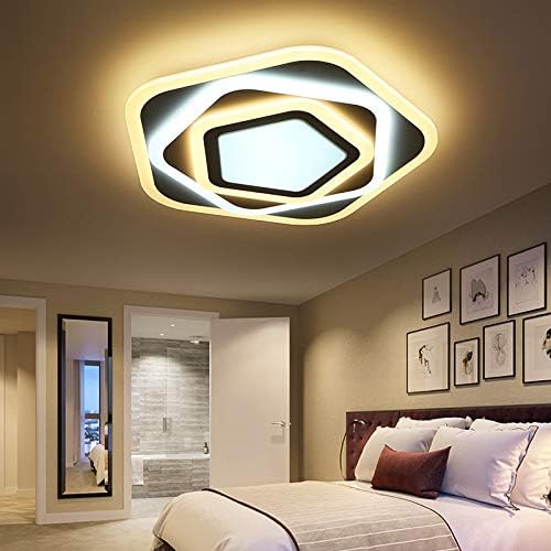 Lustre LED avec télécommande PENTAGON 59W, 40cm, Lumière Froide/Chaude/Neutre 3000K/4000K/6000K, Blanc, Métal et Acrylique, Métal et Acrylique