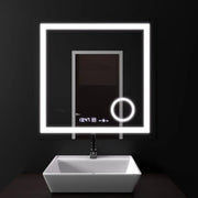 Miroir LED rectangulaire, 60x60 cm, Souverain MotionGlow Marcello, système anti-buée, horloge et thermomètre, loupe cosmétique, variable