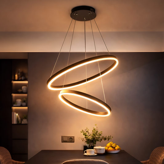 Lustre LED Suspendu avec Télécommande CASIANA 40W, 2 Cercles, Lumière Froid/Chaude/Neutre 3000K/4000K/6000K, Intensité Variable, Noir, Hauteur Réglable, Métal et Acrylique