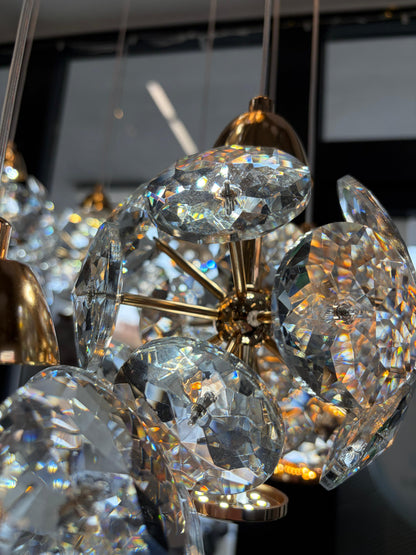 Lustre Crystal LED KILKENNY Culmino, 144 W, lumière neutre, diamètre 60 cm, doré