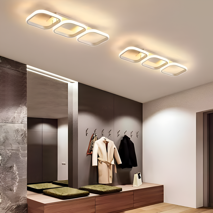 Lustre LED VERTEX 34W, 3 carrés, Linéaire, Lumière Froid/Chaud/Neutre, Blanc