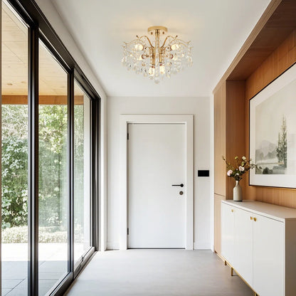 Lustre en cristal Fiamma, 6x E14, diamètre 45 cm, doré, métal et cristal