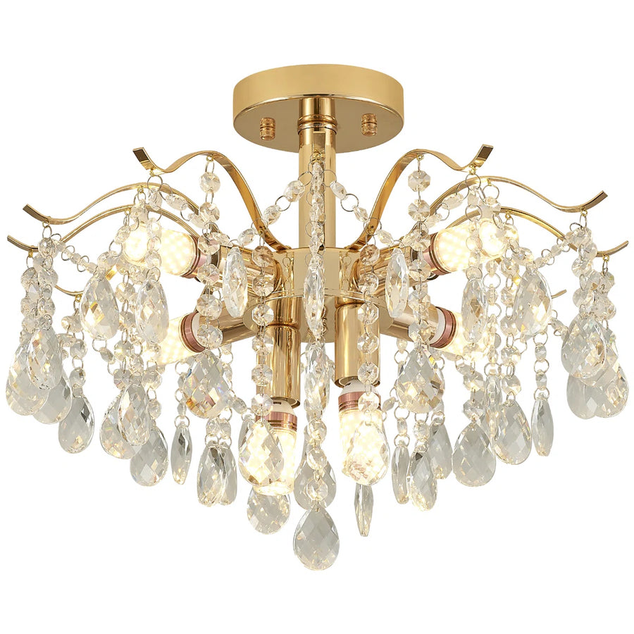 Lustre en cristal Fiamma, 6x E14, diamètre 45 cm, doré, métal et cristal