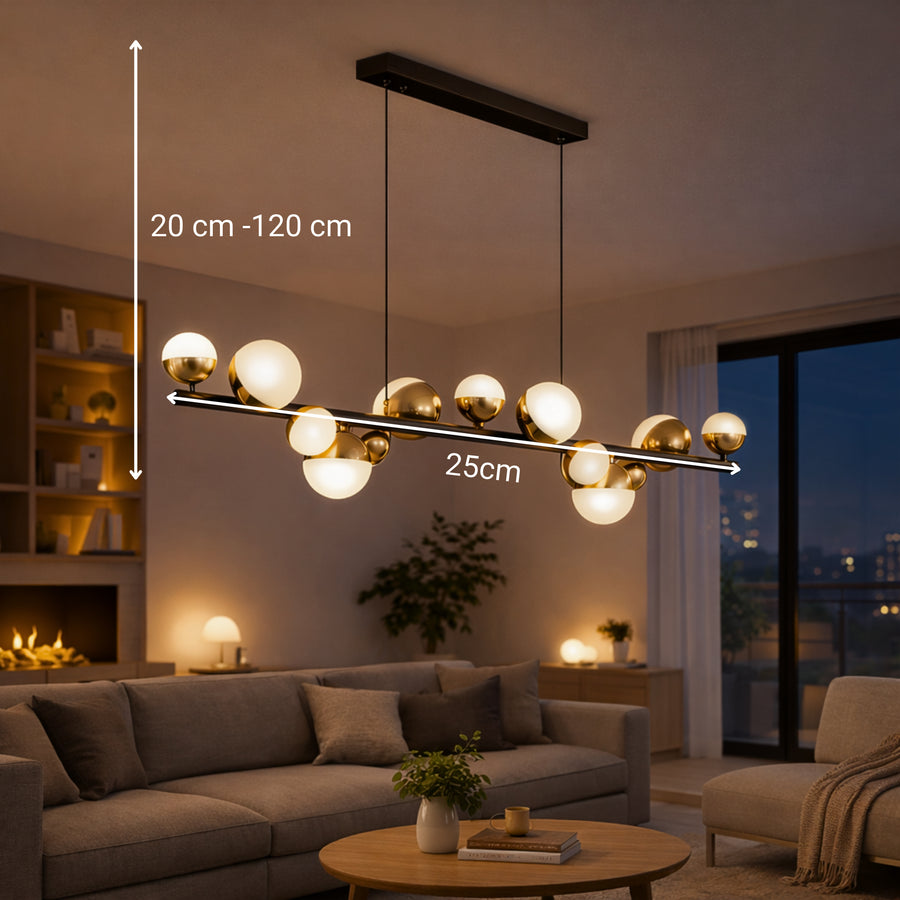 Lustre suspendu LED en acrylique Aurion 29 W avec télécommande, intensité variable, or noir, métal et acrylique
