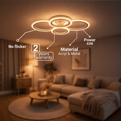 Lustre LED avec télécommande BETTY 43W, 4 Cercles, Lumière Froide/Chaude/Neutre, Dimmable, Blanc