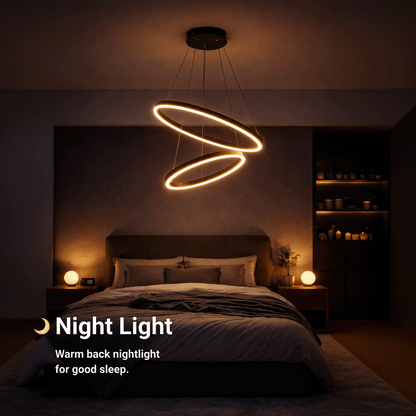 Lustre LED Suspendu avec Télécommande CASIANA 40W, 2 Cercles, Lumière Froid/Chaude/Neutre 3000K/4000K/6000K, Intensité Variable, Noir, Hauteur Réglable, Métal et Acrylique