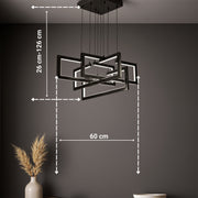 Lustre LED avec télécommande, Suspendu 96W, 4 Éléments, Lumière Froid/Chaud/Neutre, Dimmable, Hauteur réglable, Noir