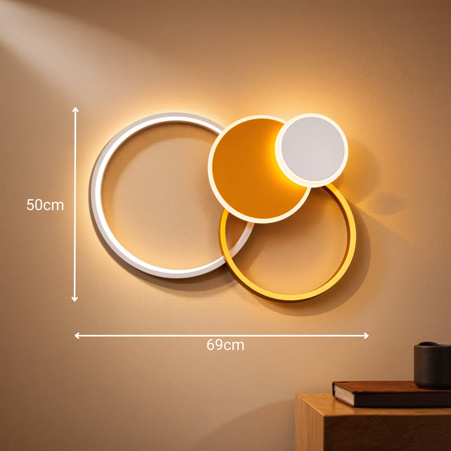 Lustre LED avec télécommande KILLIAN 80W, 4 Cercles, Lumière Froide/Chaude/Neutre, Dimmable, Doré