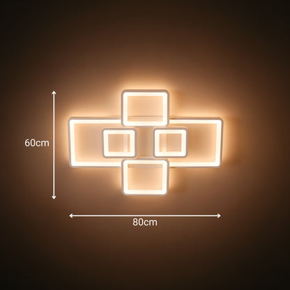 Lustre LED avec télécommande ELLA 119W, 6 carrés, Lumière Froide/Chaude/Neutre, Dimmable, Blanc