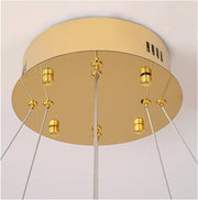 Lustre LED avec télécommande, LLC132/300+500GD, cristal et métal, 48 W, 2 cercles, variable, hauteur réglable, lumière froide/chaude/neutre 3000 K/4000 K/6000 K, éclairage luxueux,