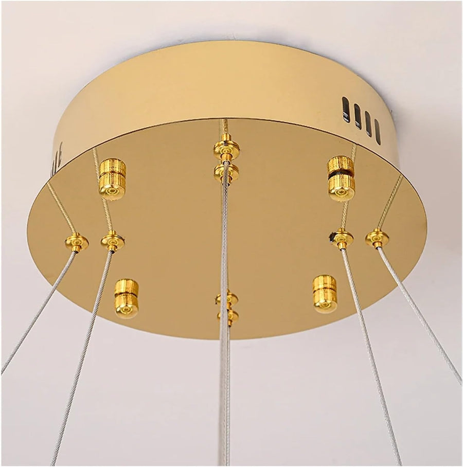 Lustre LED avec télécommande, LLC132/300+500GD, cristal et métal, 48 W, 2 cercles, variable, hauteur réglable, lumière froide/chaude/neutre 3000 K/4000 K/6000 K, éclairage luxueux,