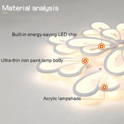 Lustre LED avec télécommande BLOSSOM 146W, 12 Pétales, Lumière Froide/Chaude/Neutre 3000k/4000k/6000k, Dimmable, Blanc
