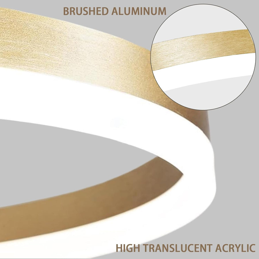 Lustre LED Suspendu, ANINA, 34W, 1 Cercle, Diamètre 49cm, Lumière Froide/Chaude/Neutre 3000K/4000K/6000K, Intensité Variable, Blanc Or Brillant, Hauteur Réglable, Métal et Acrylique