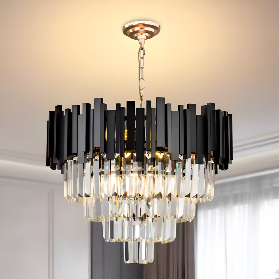Lustre en cristal BLOIS Eleganza 8xE14, diamètre 49cm, noir, hauteur réglable