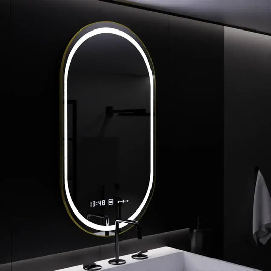 Miroir LED ovale, 50x80cm, capteur Roven Marcello MotionGlow, système anti-buée, horloge et thermomètre, dimmable