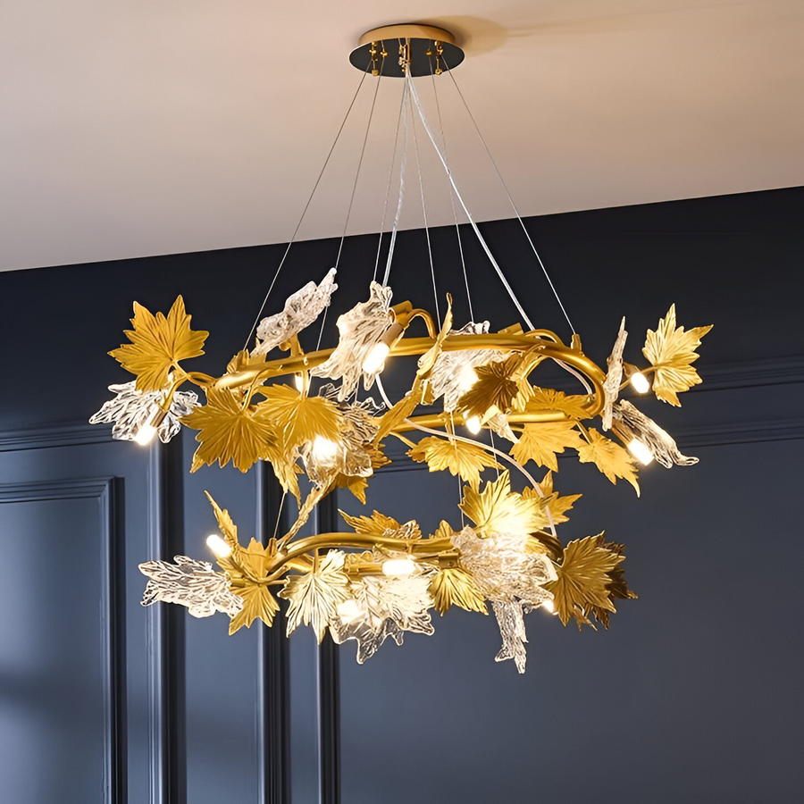 Lustre moderne, CM260/400+800GD, 12xE14, diamètre 80 cm, doré, hauteur réglable, métal et cristal