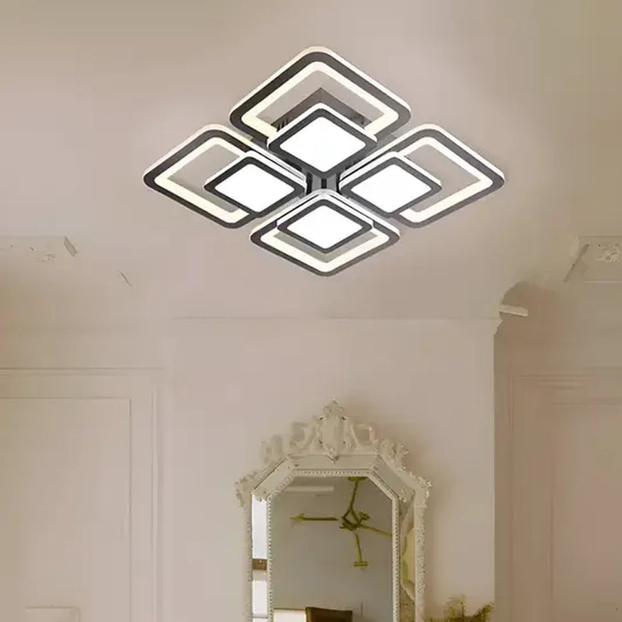 Lustre LED avec télécommande SUSAN 96W, 4 Carrés, Lumière Froide/Chaude/Neutre, Dimmable, Noir