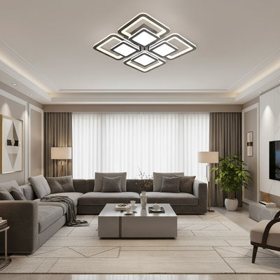 Lustre LED avec télécommande SUSAN 96W, 4 Carrés, Lumière Froide/Chaude/Neutre, Dimmable, Noir