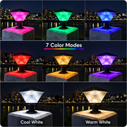 Lampe Solaire LED pour Poteau Extérieur KATTAKURGAN, 8W, Lumière Chaude/Froide/Neutre + RVB, Forme Carrée, Aluminium, Noir, Intensité Variable
