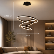 Lustre LED suspendu avec télécommande CASIANA 85W, 3 Cercles, Lumière Froide/Chaude/Neutre, Dimmable, Noir, Hauteur Réglable