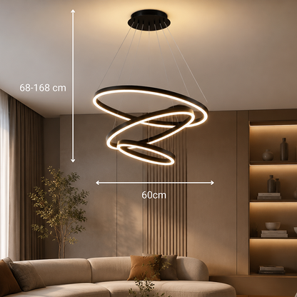 Lustre LED suspendu avec télécommande CASIANA 85W, 3 Cercles, Lumière Froide/Chaude/Neutre, Dimmable, Noir, Hauteur Réglable