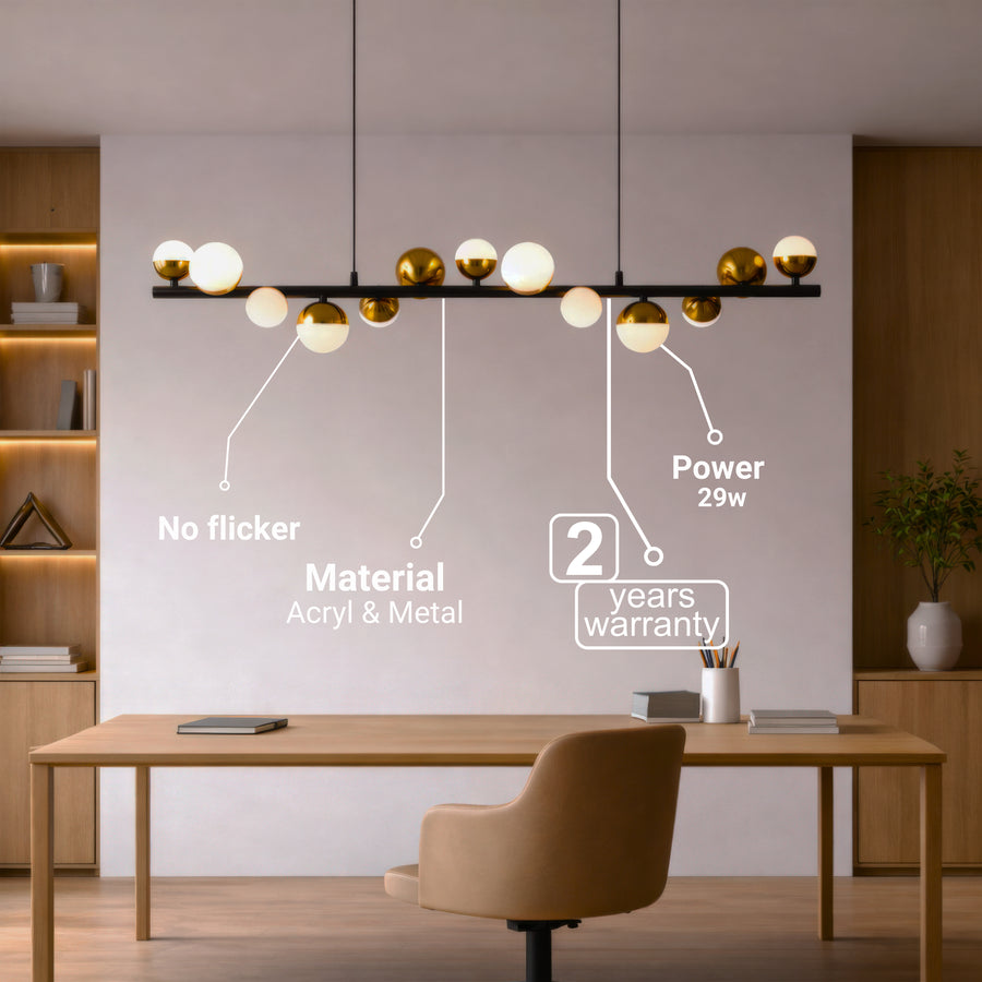 Lustre suspendu LED en acrylique Aurion 29 W avec télécommande, intensité variable, or noir, métal et acrylique