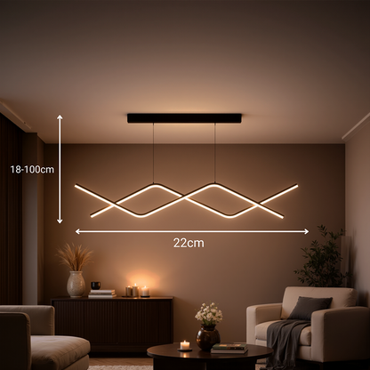 Lustre LED suspendu avec télécommande ZIGZAG 27W, Lumière Froide/Chaude/Neutre, Dimmable, Noir, Hauteur Réglable
