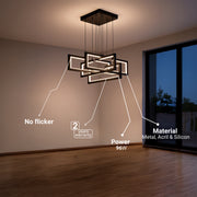 Lustre LED avec télécommande, Suspendu 96W, 4 Éléments, Lumière Froid/Chaud/Neutre, Dimmable, Hauteur réglable, Noir