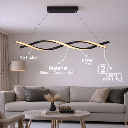 Lustre LED Suspendu avec Télécommande, FLUX, 27W, 116cm, Lumière Froide/Chaude/Neutre 3000K/4000K/6000K, Intensité Variable, Noir, Hauteur Réglable, Métal et Silicone