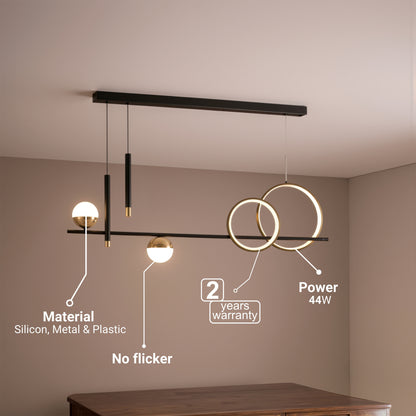 Lustre LED suspendu avec télécommande DAMARA 44W, Lumière Froide/Chaude/Neutre, Dimmable, Noir, Hauteur Réglable