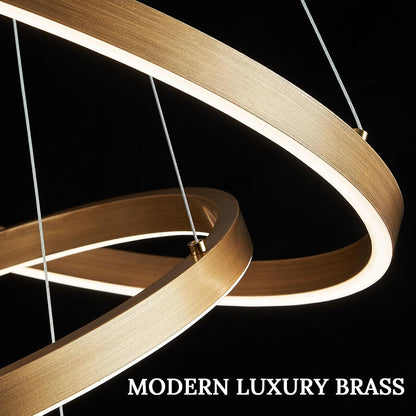 Lustre LED Suspendu, ANINA, 34W, 1 Cercle, Diamètre 49cm, Lumière Froide/Chaude/Neutre 3000K/4000K/6000K, Intensité Variable, Blanc Or Brillant, Hauteur Réglable, Métal et Acrylique