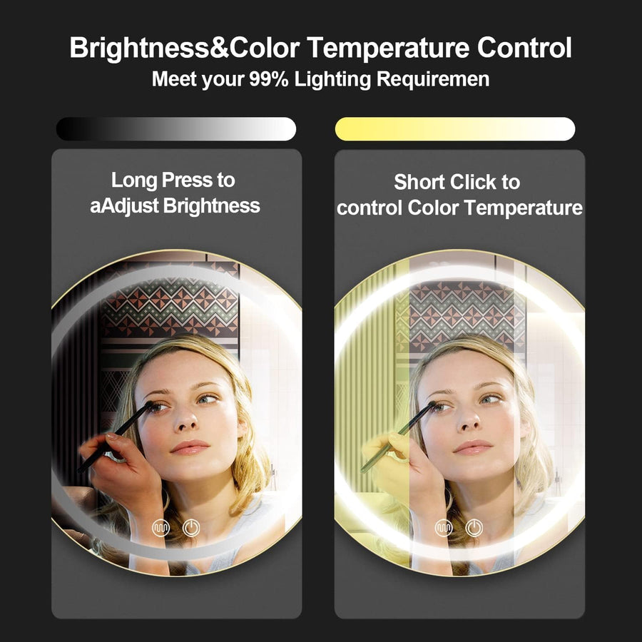 Miroir LED avec armoire, rond, 50x50 cm, anti-buée, cadre noir, espace de rangement