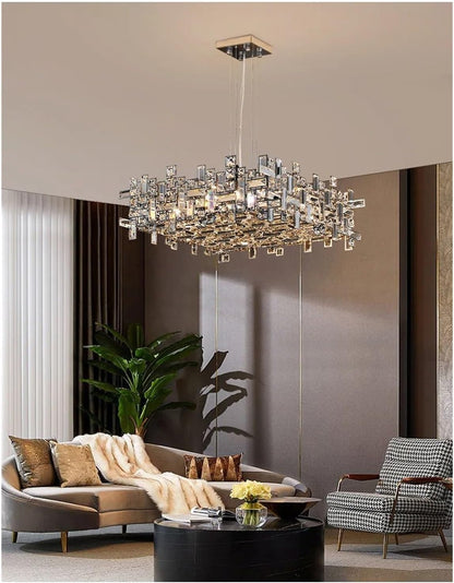 Lustre en cristal RZ-2/500x500GD, 10xE14, diamètre 50 cm, hauteur réglable, or brillant, hauteur réglable, design élégant