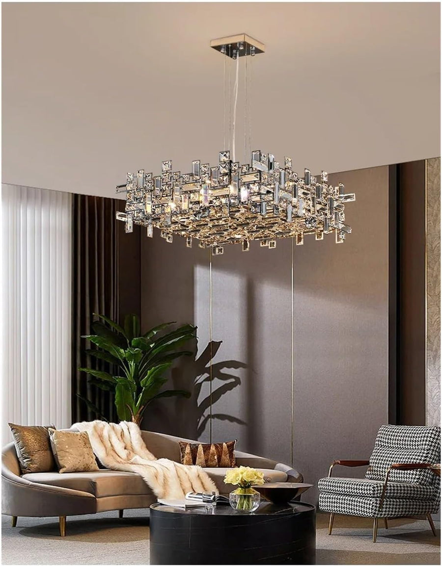 Lustre en cristal RZ-2/500x500GD, 10xE14, diamètre 50 cm, hauteur réglable, or brillant, hauteur réglable, design élégant