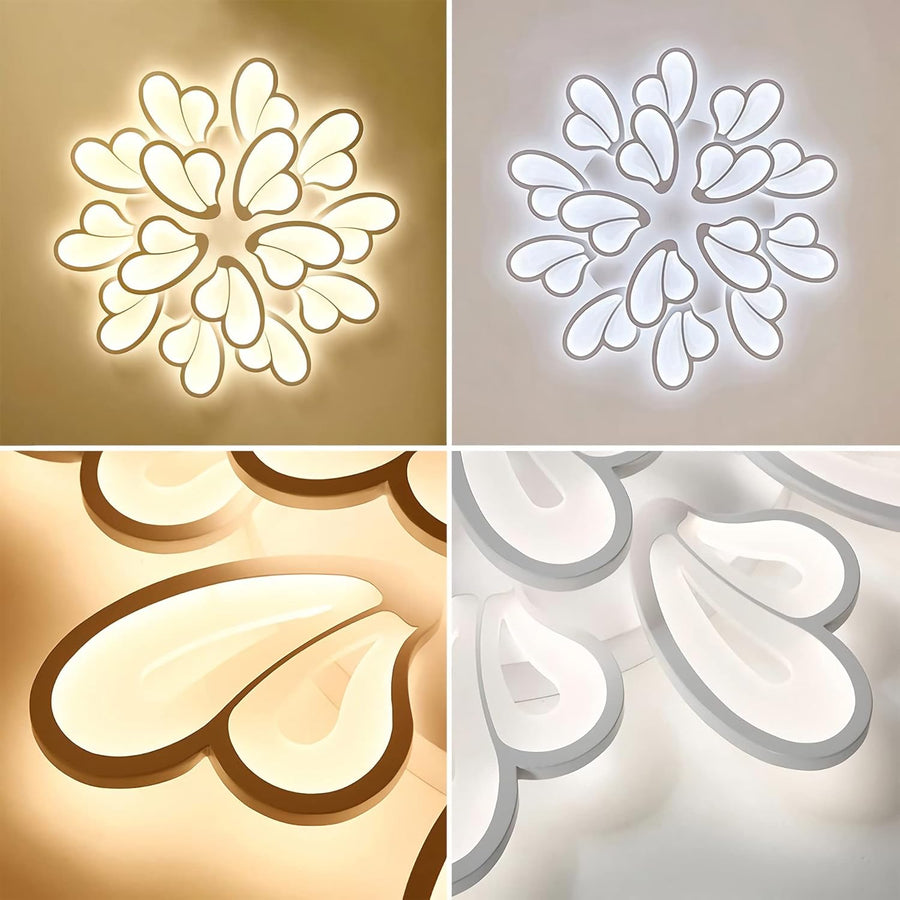 Lustre LED avec télécommande BLOSSOM 146W, 12 Pétales, Lumière Froide/Chaude/Neutre 3000k/4000k/6000k, Dimmable, Blanc