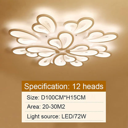Lustre LED avec télécommande BLOSSOM 146W, 12 Pétales, Lumière Froide/Chaude/Neutre 3000k/4000k/6000k, Dimmable, Blanc