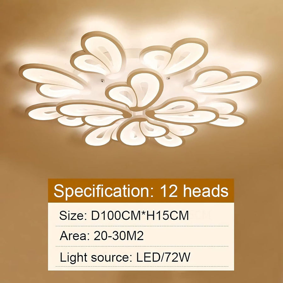 Lustre LED avec télécommande BLOSSOM 146W, 12 Pétales, Lumière Froide/Chaude/Neutre 3000k/4000k/6000k, Dimmable, Blanc