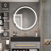 Miroir LED avec armoire, rond, 50x50 cm, anti-buée, cadre noir, espace de rangement