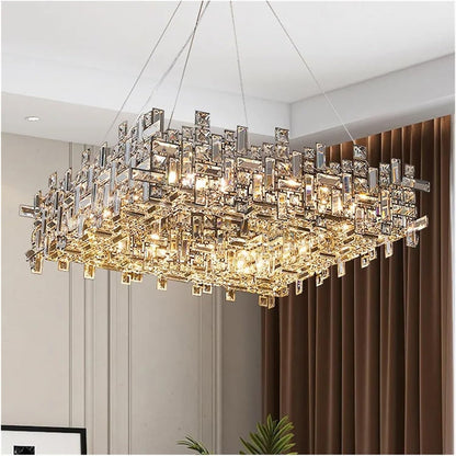Lustre en cristal RZ-2/500x500GD, 10xE14, diamètre 50 cm, hauteur réglable, or brillant, hauteur réglable, design élégant