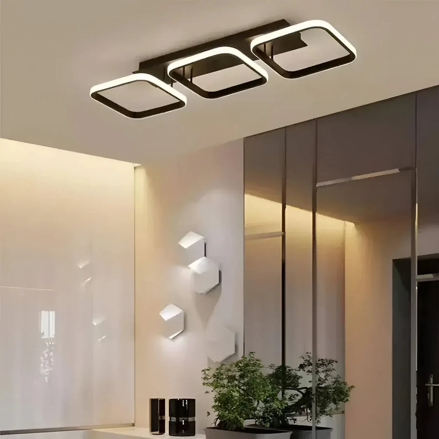 Lustre LED VERTEX 34W, 3 carrés, Linéaire, Lumière Froid/Chaud/Neutre, Noir