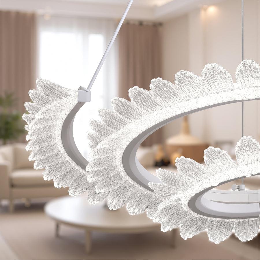 Lustre LED LT188WH, cristal et métal, 40W, variable, hauteur réglable, lumière froide/chaude/neutre, éclairage luxueux