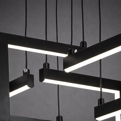 Lustre LED avec télécommande, Suspendu 96W, 4 Éléments, Lumière Froid/Chaud/Neutre, Dimmable, Hauteur réglable, Noir