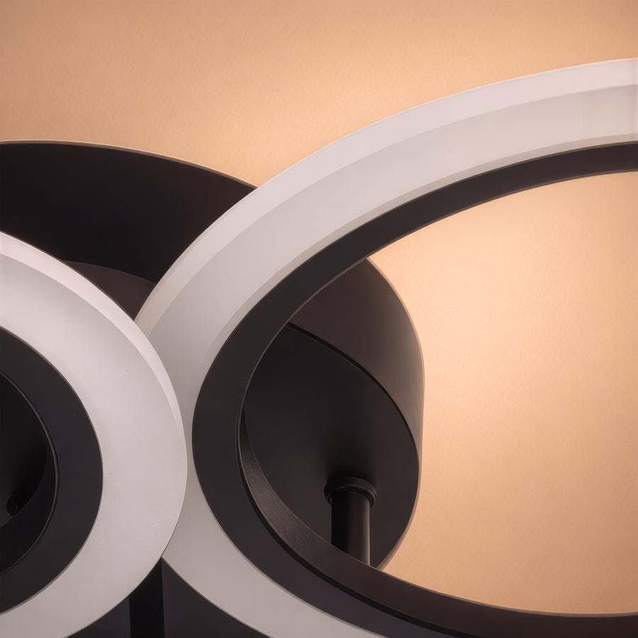 Lustre LED avec télécommande BETTY 44W, 4 Cercles, Lumière Froide/Chaude/Neutre, Dimmable, Noir