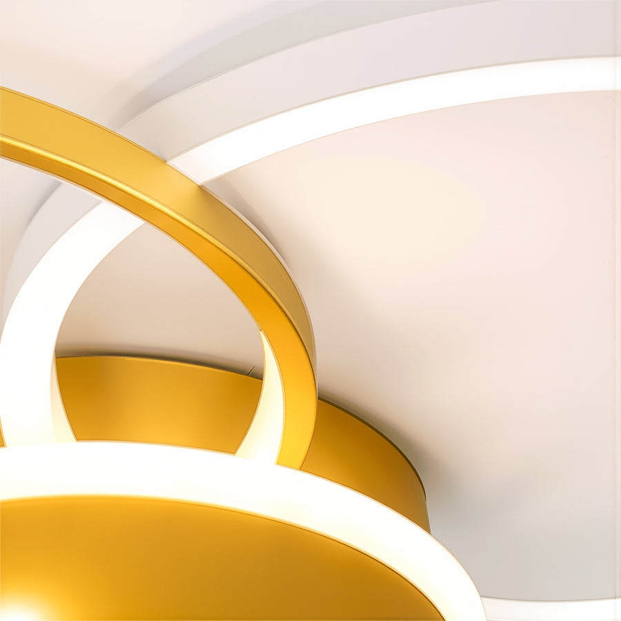 Lustre LED avec télécommande KILLIAN 80W, 4 Cercles, Lumière Froide/Chaude/Neutre, Dimmable, Doré