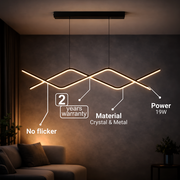 Lustre LED suspendu avec télécommande ZIGZAG 27W, Lumière Froide/Chaude/Neutre, Dimmable, Noir, Hauteur Réglable