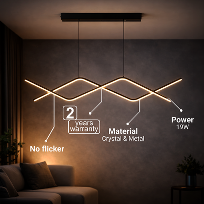 Lustre LED suspendu avec télécommande ZIGZAG 27W, Lumière Froide/Chaude/Neutre, Dimmable, Noir, Hauteur Réglable