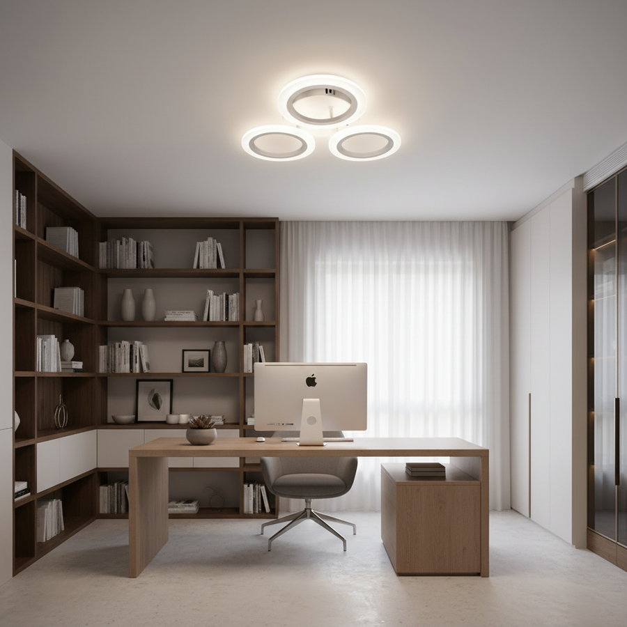 GRAND Lustre LED 27W, 3 Cercles, Lumière Neutre, Blanc