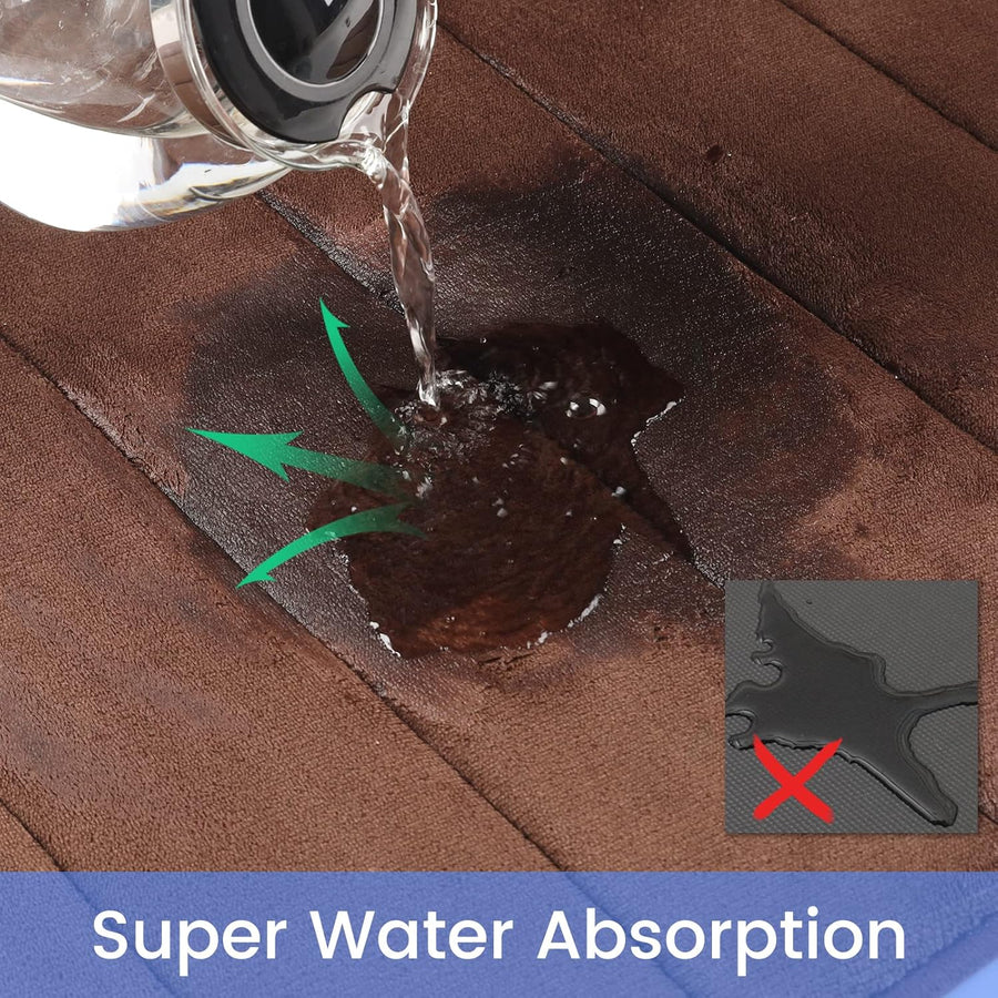 Lot de 3 tapis de bain, 50x40 cm, bleu, antidérapant