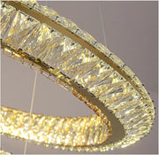 Lustre LED avec télécommande, LLC132/900X300GD, cristal et métal, 80 W, 1 cercle, intensité variable, hauteur réglable, lumière froide/chaude/neutre, éclairage luxueux