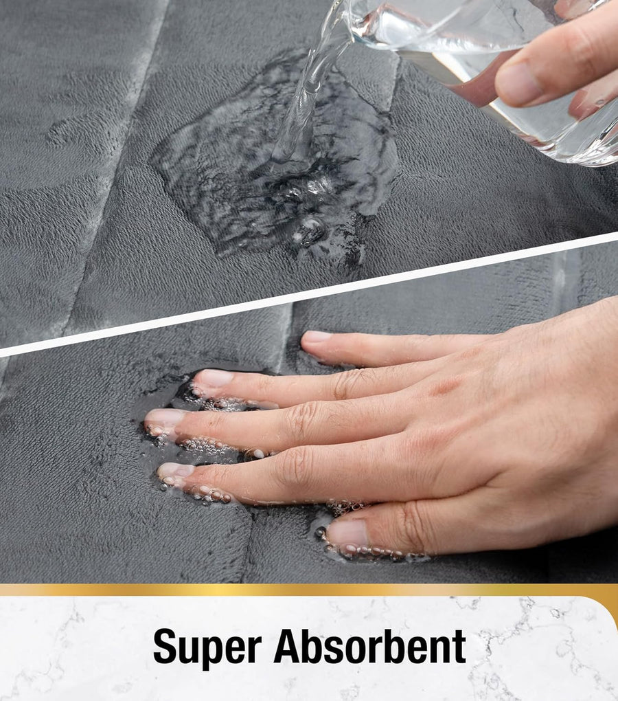 Lot de 3 tapis de bain, 50x40 cm, bleu, antidérapant